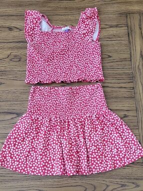 Girls Sugar & Jade Red And White Floral Smocked Two-Piece Set Size XL